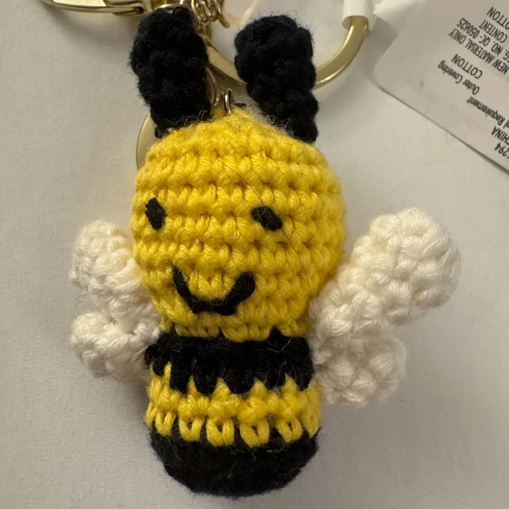 New Yellow and Black Crochet Bee Keychain H9